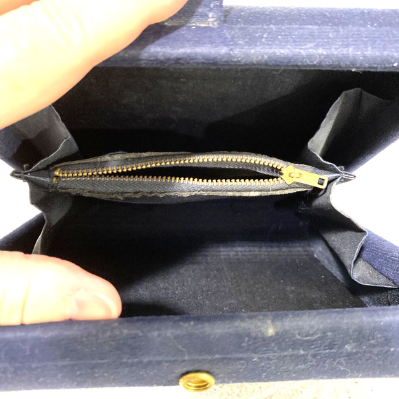 Vintage Mid Century Box Style Hand Bag Top Handle Purse Navy Blue Wool Classic - Picture 6 of 8